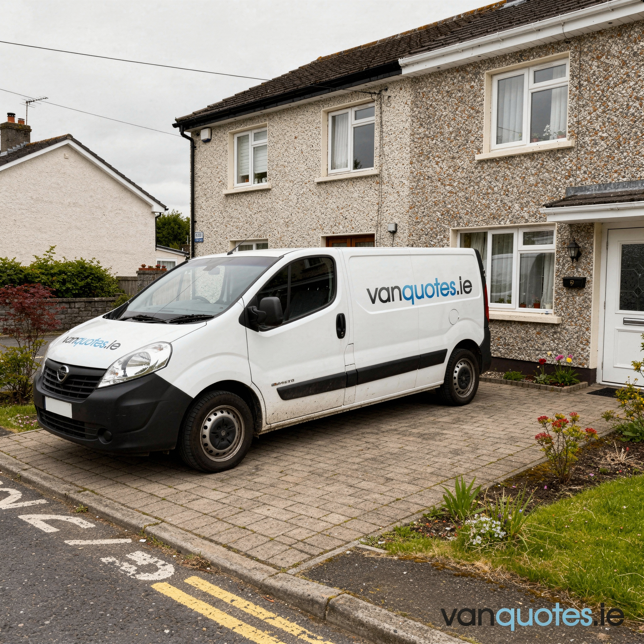Medium moving van parked outside an Irish semi-detached house