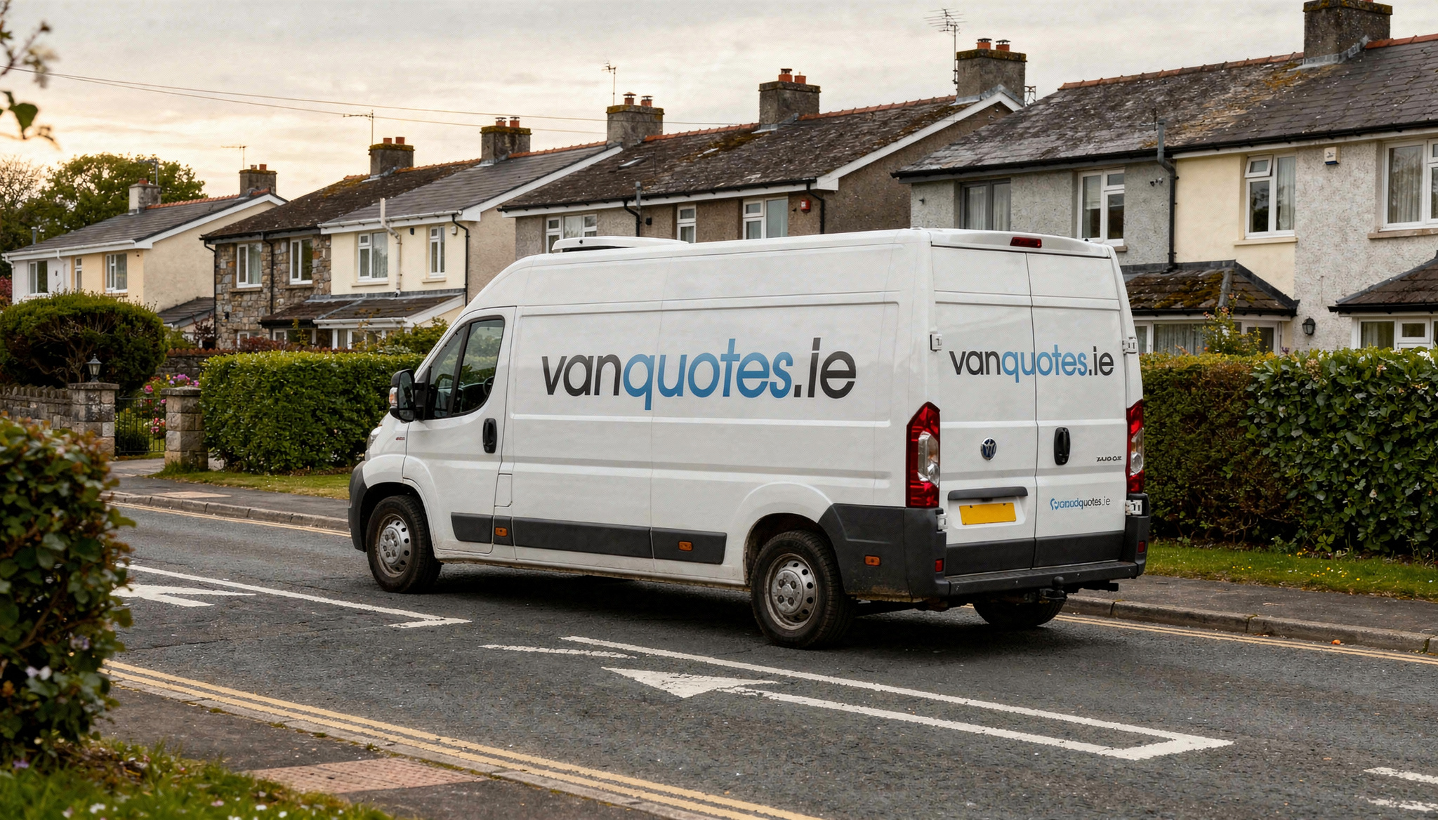 Moving van driving through a quiet Irish suburban street